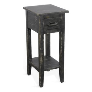 Rena Chairside Table w Drawer and Shelf- 14 Inch Black Mahogany Wood