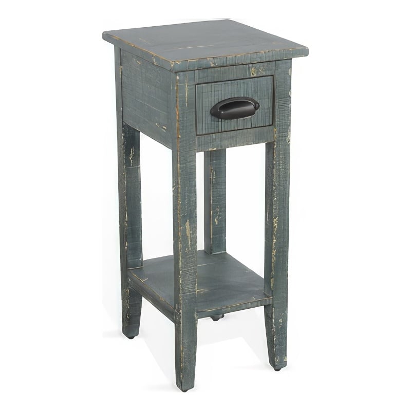 Rena Chairside Table- Drawer and Shelf- 14 Inch Green Mahogany Wood