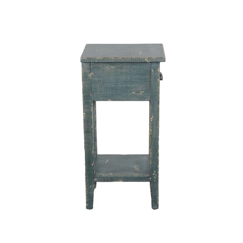 Rena Chairside Table- Drawer and Shelf- 14 Inch Green Mahogany Wood
