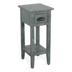 Rena Chairside Table- Drawer and Shelf- 14 Inch Green Mahogany Wood