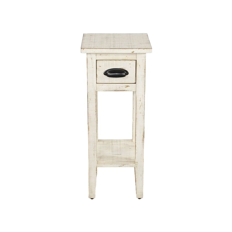 Rena Chairside Table- Drawer and Shelf- 14 Inch White Mahogany Wood
