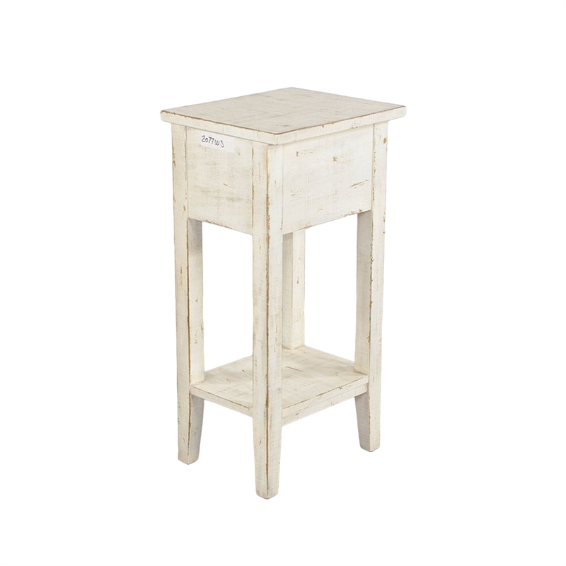 Rena Chairside Table- Drawer and Shelf- 14 Inch White Mahogany Wood