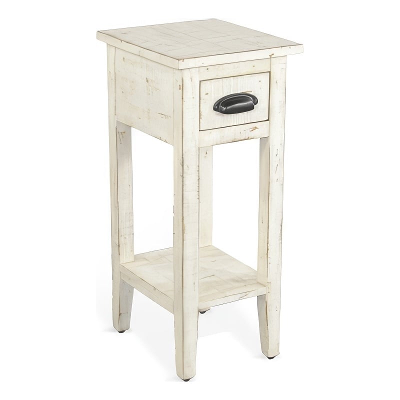 Rena Chairside Table- Drawer and Shelf- 14 Inch White Mahogany Wood