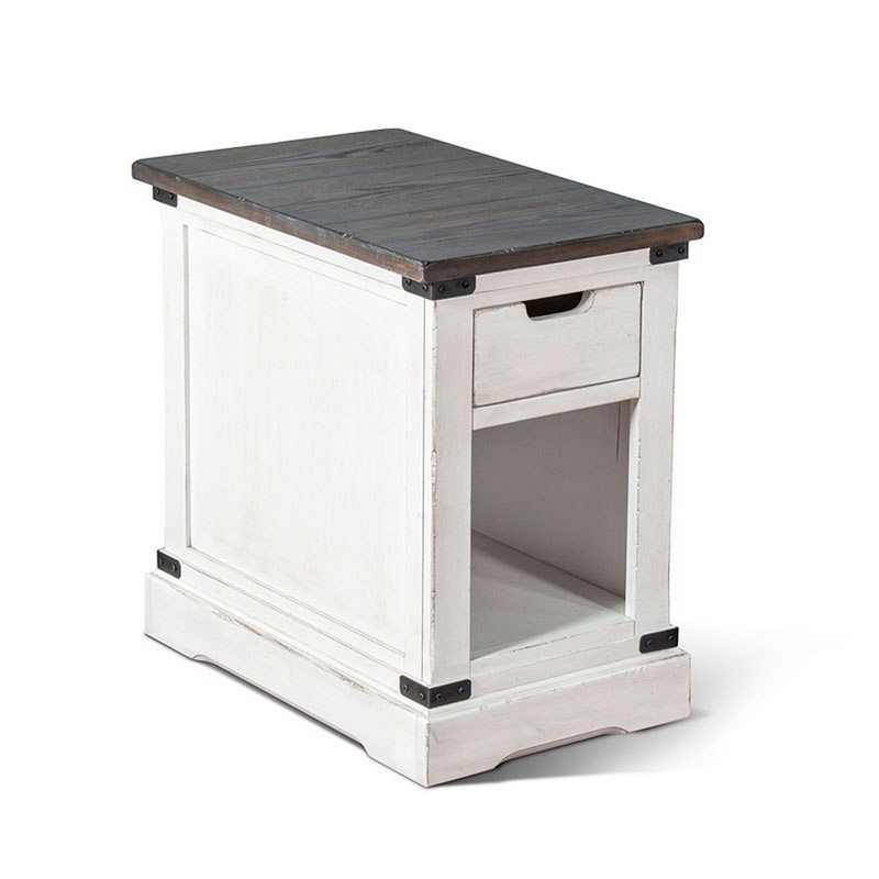 Laibi Side Table- French Country White- Brown Mahogany Wood- 26x16 Top