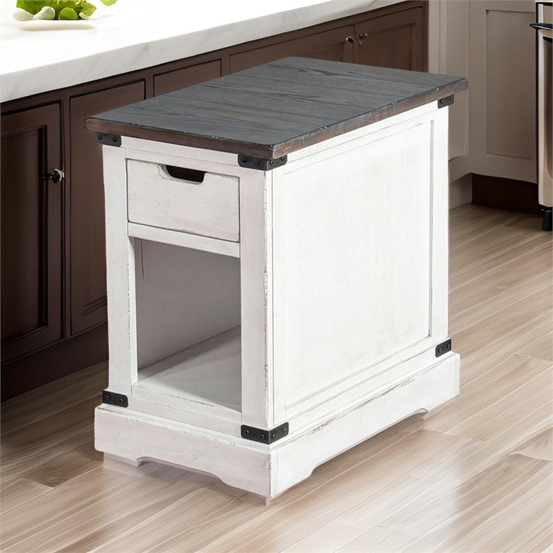 Laibi Side Table- French Country White- Brown Mahogany Wood- 26x16 Top