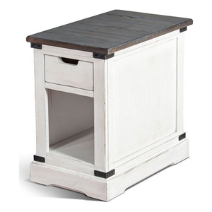 Laibi Side Table- French Country White- Brown Mahogany Wood- 26x16 Top