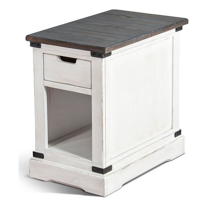 Laibi Side Table- French Country White- Brown Mahogany Wood- 26x16 Top