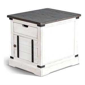 Laibi Side Table- French Country White- Brown Mahogany Wood- 26x22 Top