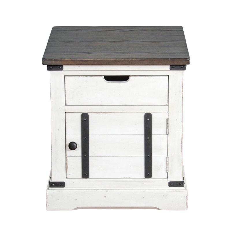 Laibi Side Table- French Country White- Brown Mahogany Wood- 26x22 Top