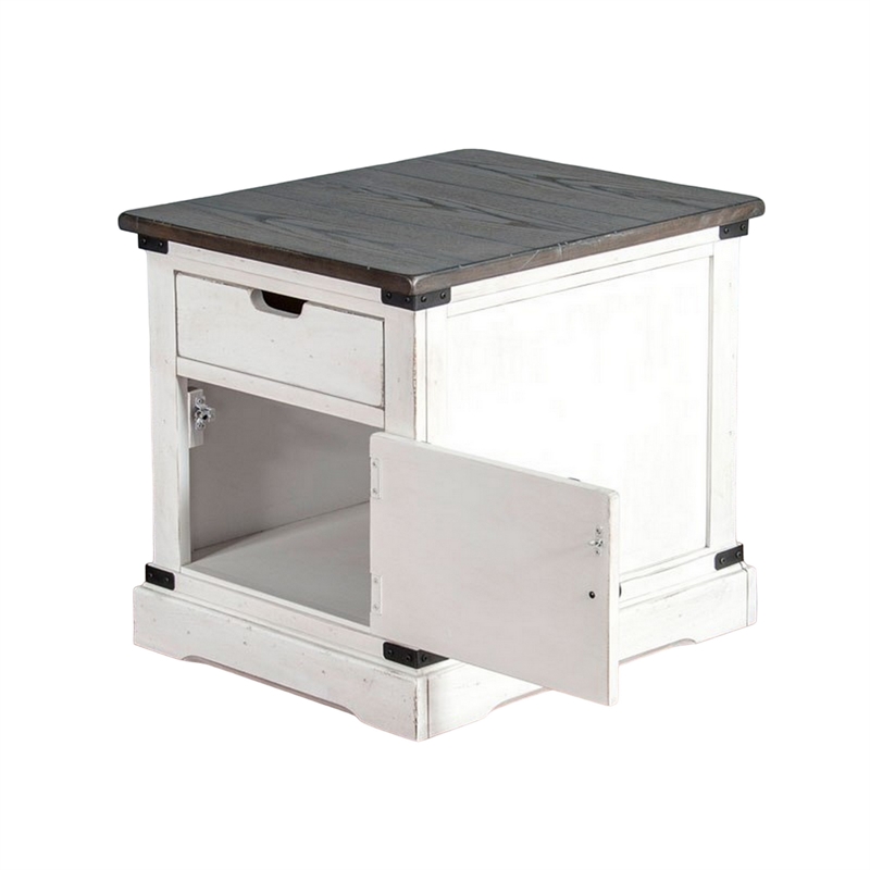 Laibi Side Table- French Country White- Brown Mahogany Wood- 26x22 Top