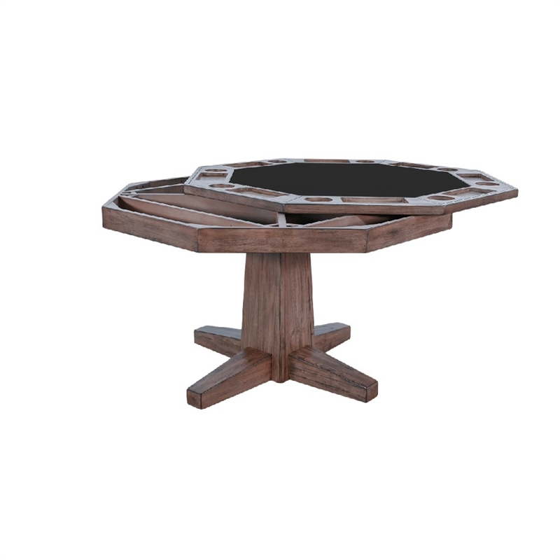 Yael Game Table w Reversible 53 Inch Black Felt Tabletop- Brown Mahogany Wood