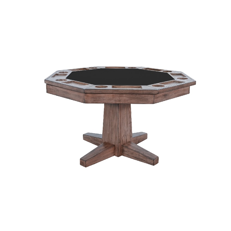 Yael Game Table w Reversible 53 Inch Black Felt Tabletop- Brown Mahogany Wood