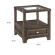 Berny End Table w Glass Top- Drawer- Shelf- Charcoal Brown 26 Inch