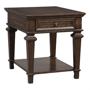 Tabby Side End Table with Drawer and Shelf- Brown Birch Wood 28 Inch
