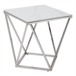Allie End Table- White Sintered Stone- Silver Stainless Steel 21 Inch