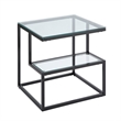 Elena End Table with 2-Tier Design- Glass Top and Shelf- Black Metal