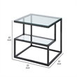Elena End Table with 2-Tier Design- Glass Top and Shelf- Black Metal