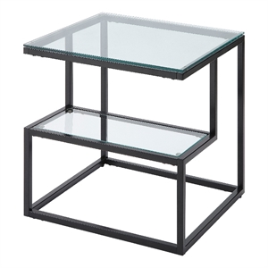 Elena End Table with 2-Tier Design- Glass Top and Shelf- Black Metal