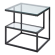 Elena End Table with 2-Tier Design- Glass Top and Shelf- Black Metal