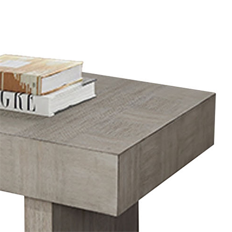 Lezy Coffee Table- 52 Inch- Gray Oak Wood Top- Double Pedestal Base