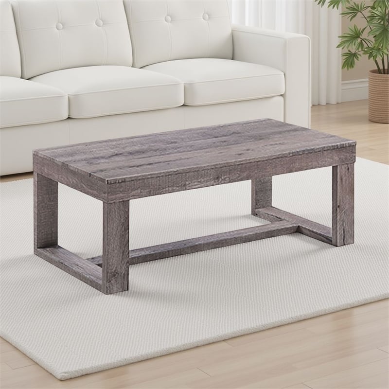 Knic Coffee Table- 48 Inch- Gray Rectangular Top- Double Pedestal Base