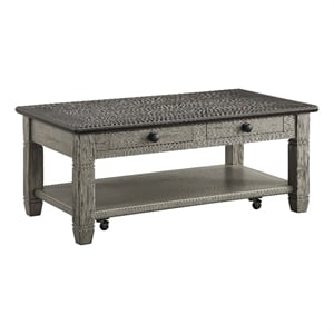 Rome 48 Inch Cocktail Table- 2 Drawers- Casters- Brown and Gray Solid Wood