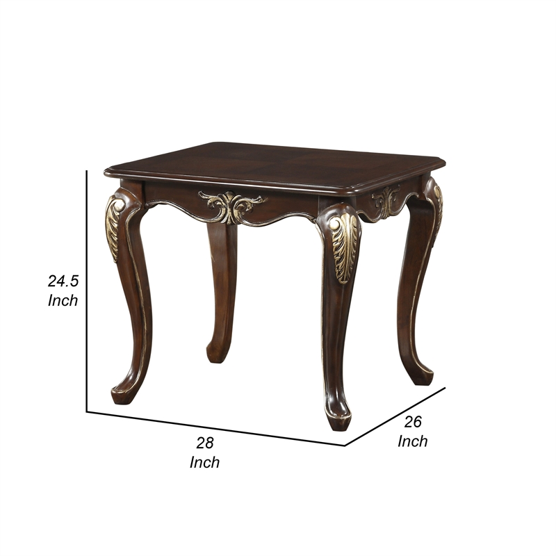 Croy 28 Inch Side End Table- Classic Cabriole Legs- Dark Cherry Brown