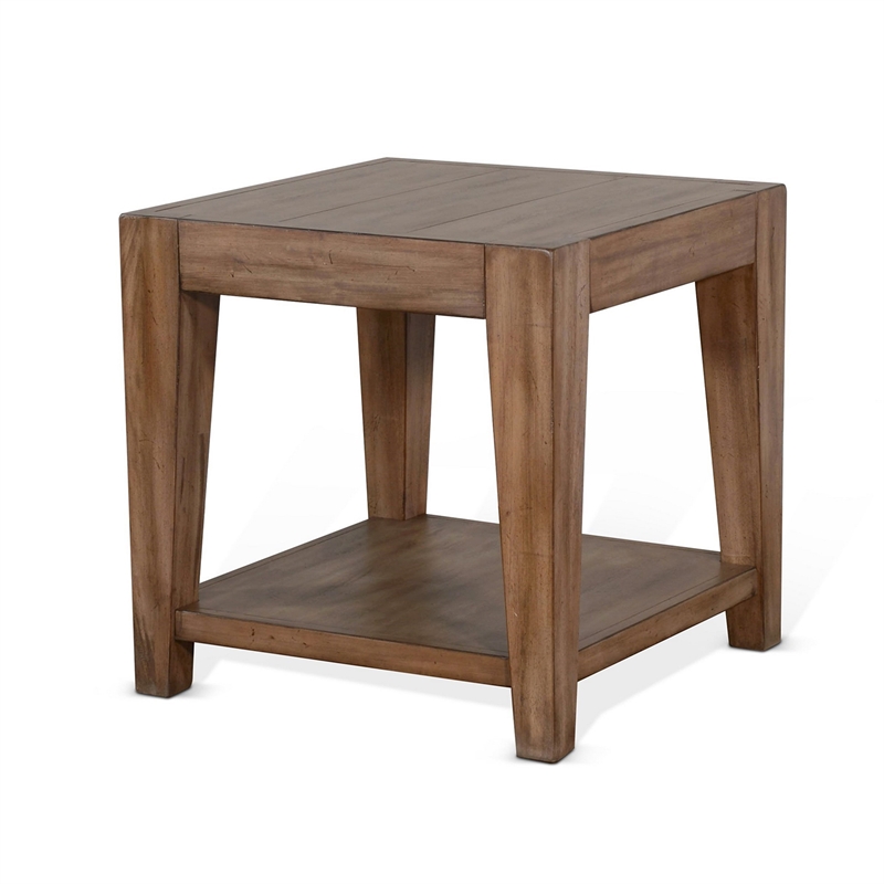 Yael Side End Table- Tapered Legs- 24 Inch Square Top- Light Brown