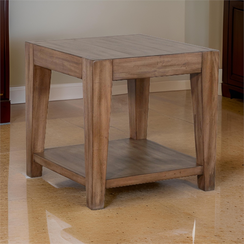 Yael Side End Table- Tapered Legs- 24 Inch Square Top- Light Brown