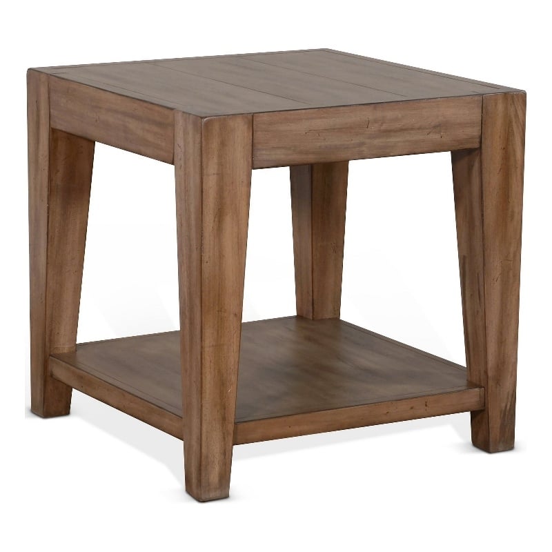 Yael Side End Table- Tapered Legs- 24 Inch Square Top- Light Brown
