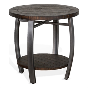 Flint Side End Table w Shelf- Barrel Shape- 24 Inch Dark Brown Round