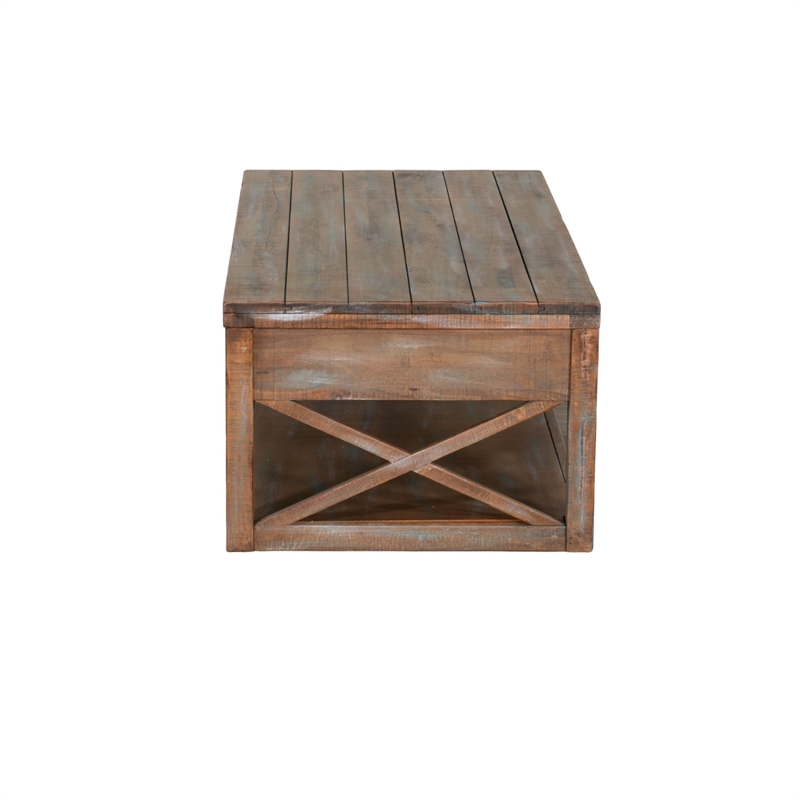 Rany Cocktail Table- 2 Drawers- Shelf- 48 Inch Rectangular Light Brown