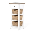 Livy Storage Rack End Table with 3 Natural Brown Rattan Baskets- White