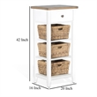 Livy Storage Rack End Table with 3 Natural Brown Rattan Baskets- White