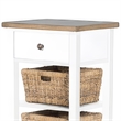 Livy Storage Rack End Table with 3 Natural Brown Rattan Baskets- White