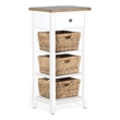 Livy Storage Rack End Table with 3 Natural Brown Rattan Baskets- White