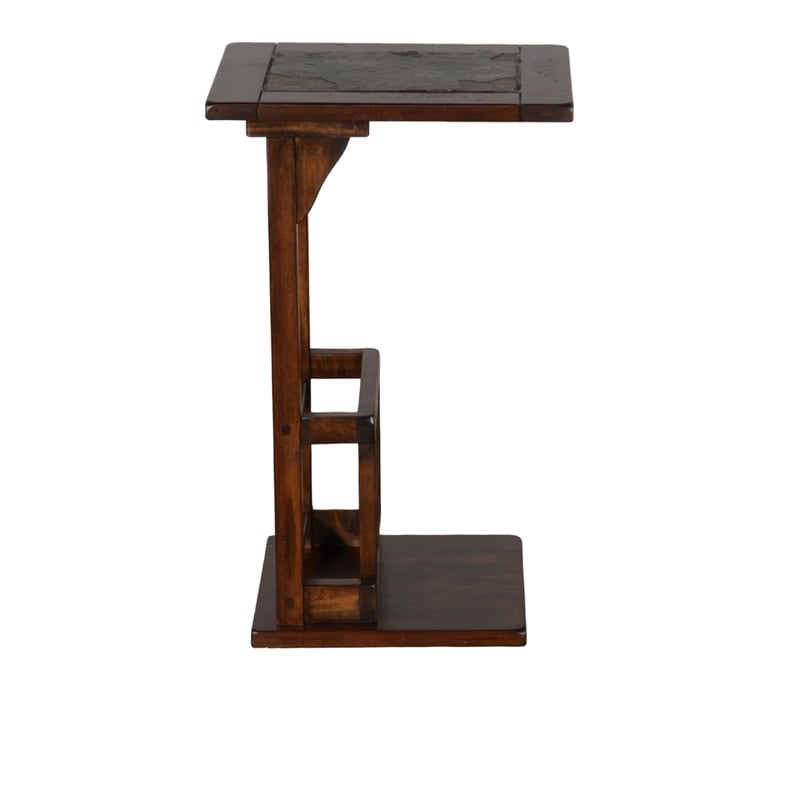 Odel Side Table with Magazine Rack- 13 Inch Top- Brown Mahogany Wood