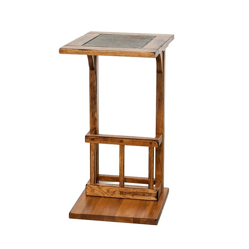 Marv Side Table with Magazine Rack- 13 Inch- Rustic Oak Finish Wood