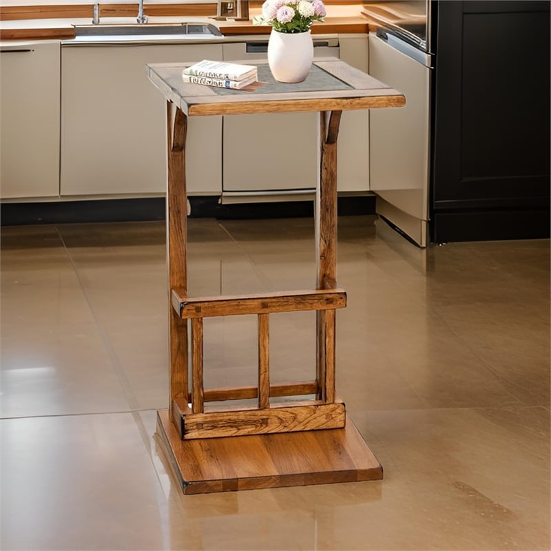 Marv Side Table with Magazine Rack- 13 Inch- Rustic Oak Finish Wood