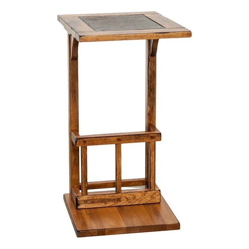 Marv Side Table with Magazine Rack- 13 Inch- Rustic Oak Finish Wood
