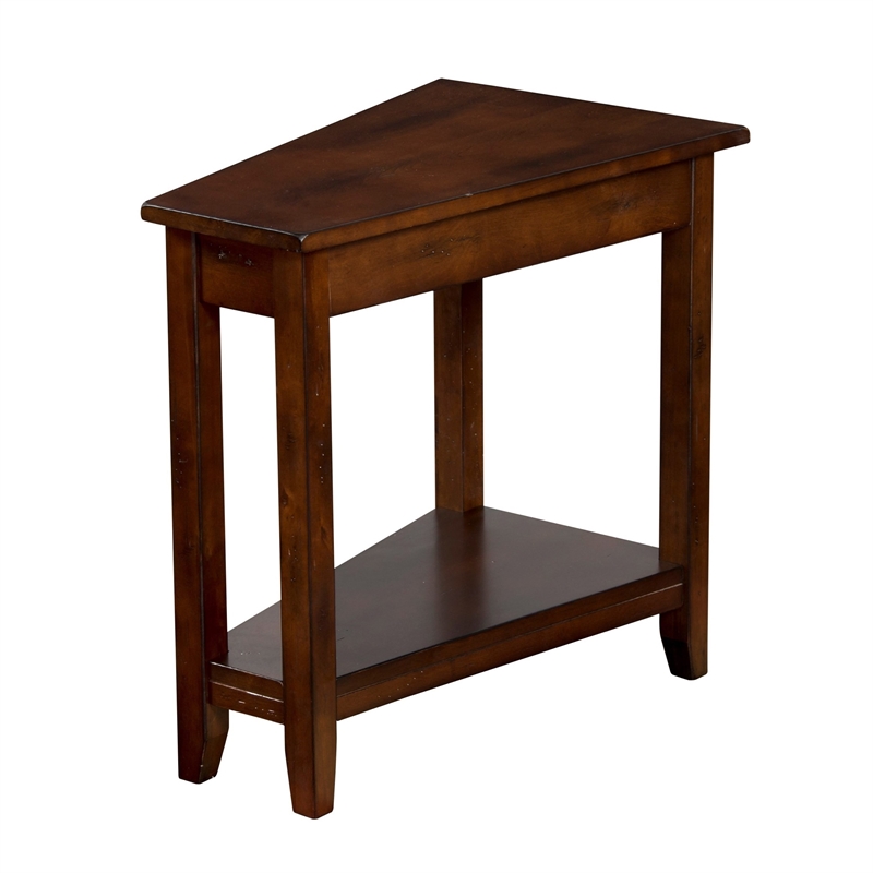 Odel Chairside Table with Shelf- 24 Inch Angled Dark Brown Mahogany