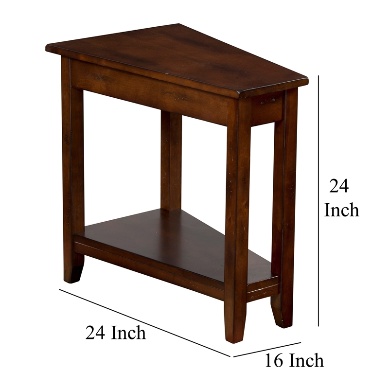 Odel Chairside Table with Shelf- 24 Inch Angled Dark Brown Mahogany