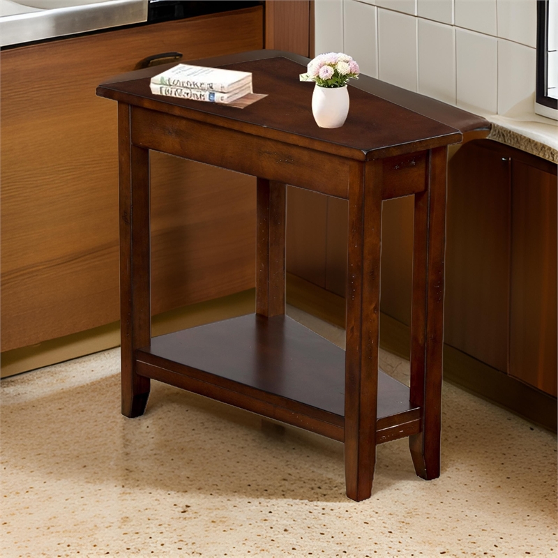Odel Chairside Table with Shelf- 24 Inch Angled Dark Brown Mahogany