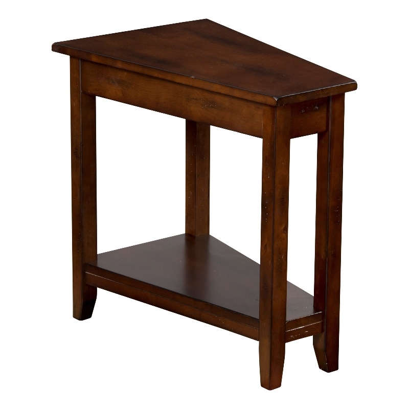 Odel Chairside Table with Shelf- 24 Inch Angled Dark Brown Mahogany
