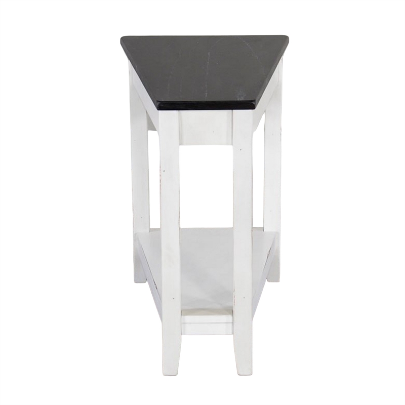 Orso Chairside Table- Shelf- 24 Inch Angled Brown Top- White Mahogany