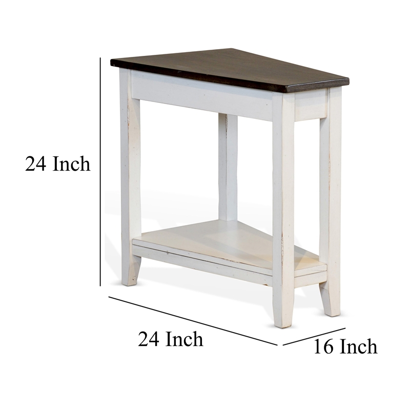 Orso Chairside Table- Shelf- 24 Inch Angled Brown Top- White Mahogany