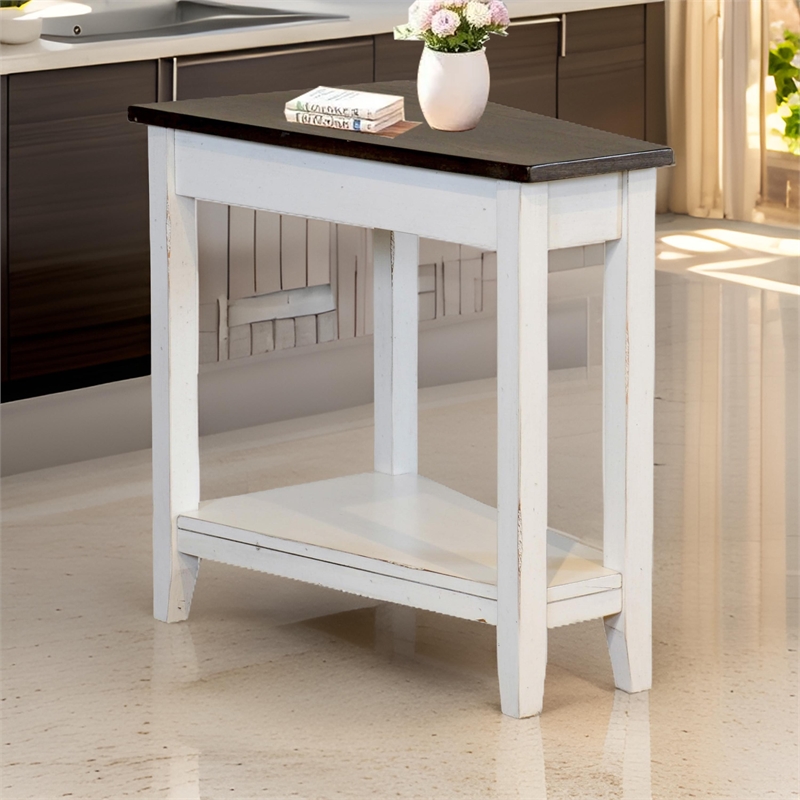 Orso Chairside Table- Shelf- 24 Inch Angled Brown Top- White Mahogany