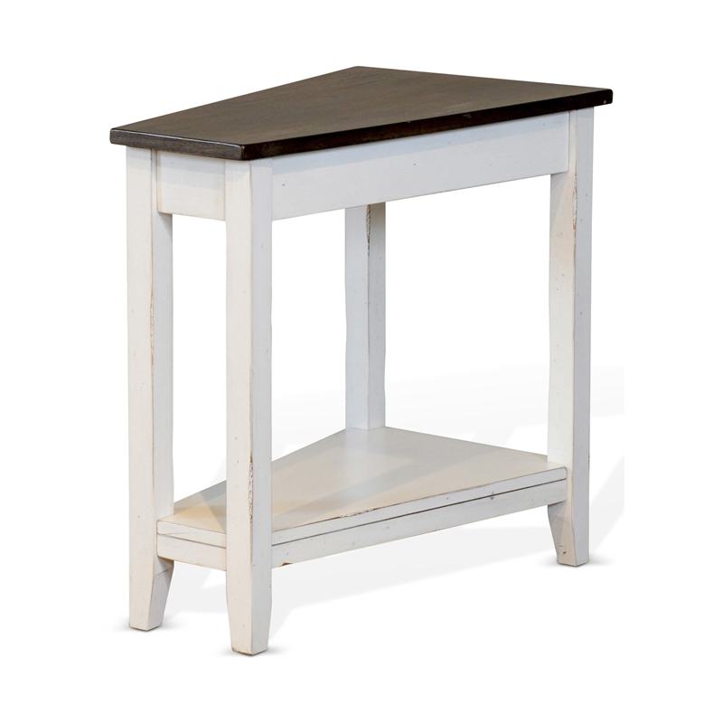 Orso Chairside Table- Shelf- 24 Inch Angled Brown Top- White Mahogany