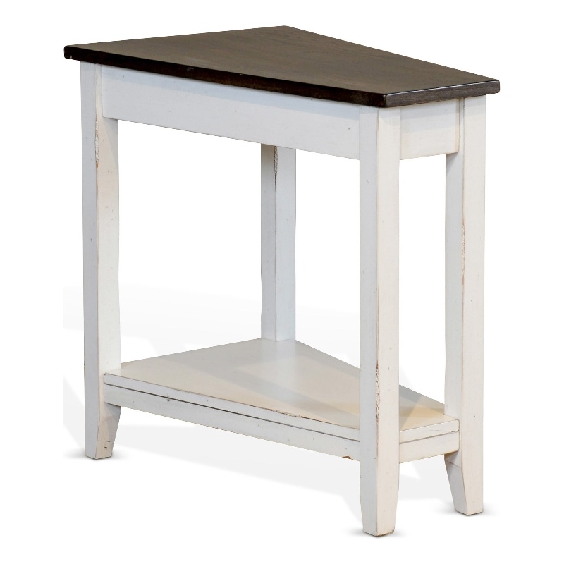 Orso Chairside Table- Shelf- 24 Inch Angled Brown Top- White Mahogany