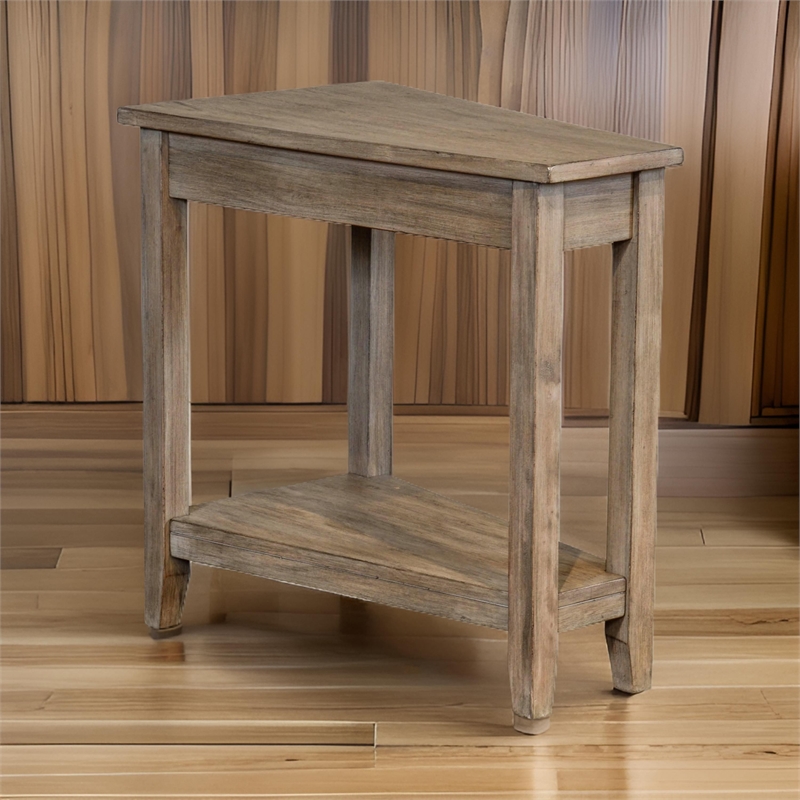 Chairside End Table with Shelf- 24 Inch Angled Light Brown Mahogany